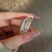 2024 Silver Color Rhinestone Ring Set For Women Multi Layer Winding Zircon Rings Wedding Fashion Jewelry Gift