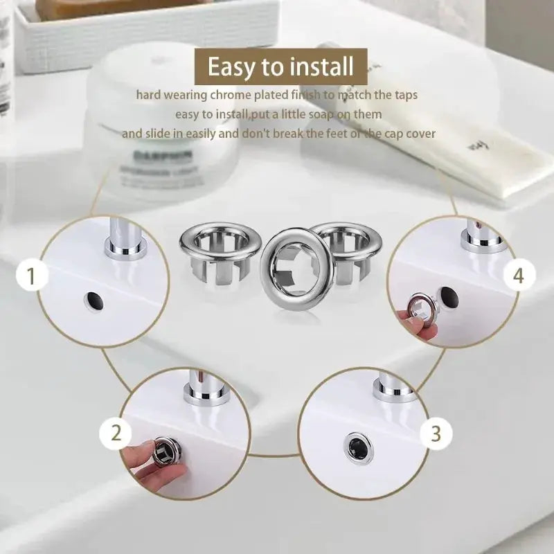 4-pack chrome-plated basin overflow cover rings and drain caps for bathroom/kitchen sinks, Simples Market