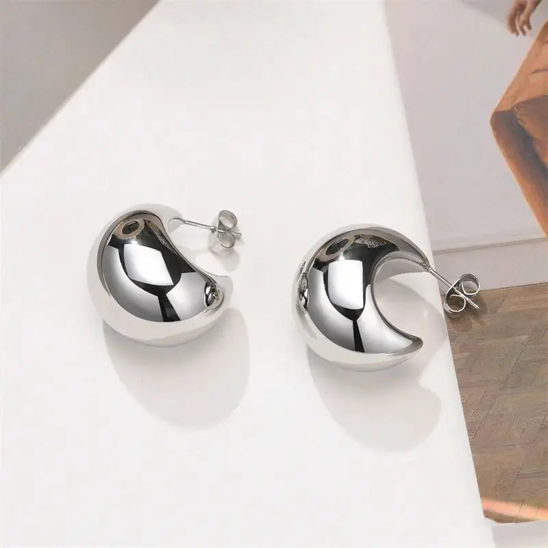 Vintage Chunky Dome Drop Earrings For Women Gold Plated Stainless Steel Teardrop Statement Wedding Jewelry Gifts