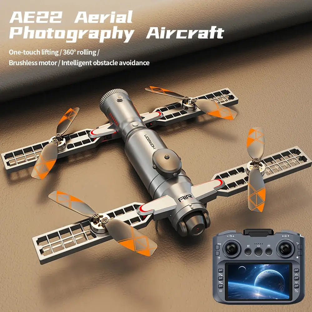 AE22 drone with remote controller; brushless motors and orange propellers, 2-piece set