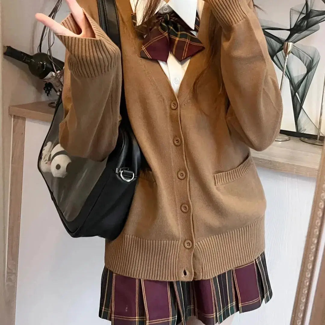 NewJK Uniform Solid Color V Neck Knitted Sweater Slim Fit Cotton Blend for Autumn and Winter