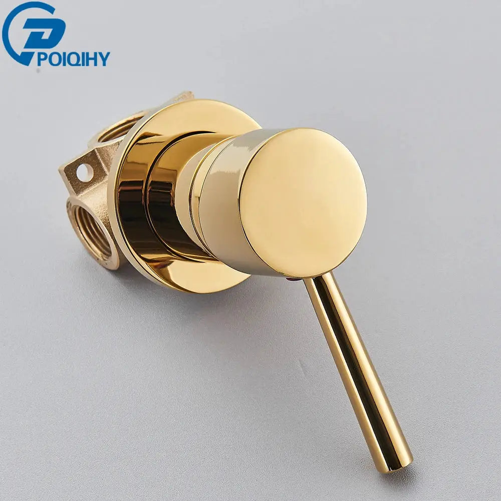 Brass bathroom mixer valve with gold finish and POQIHY logo; concealed hot/cold lever