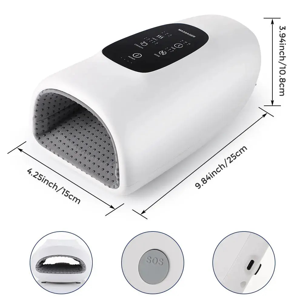 Smart airbag hand massager by Simples Market, white wireless kneading massager with hot compress for carpal tunnel relief