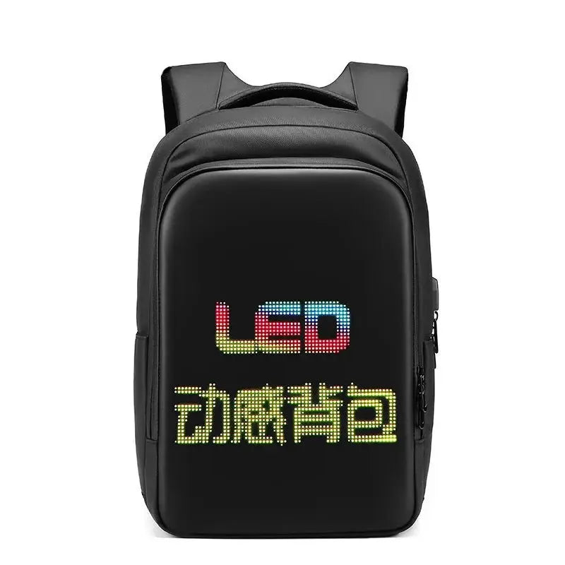 LED display backpack, black, 15.6-inch laptop backpack with front LED panel