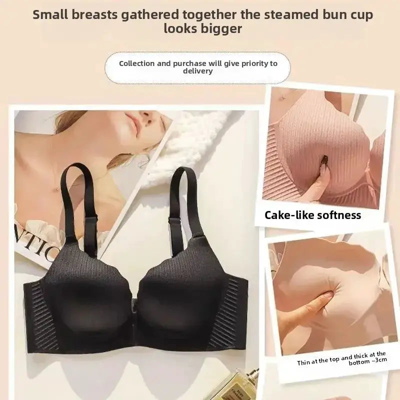 Push-up bra for small chests, black, 6cm thick padded cups, no steel ring, comfortable lift
