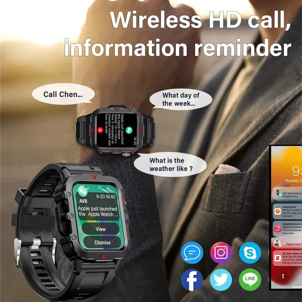 LAXASFIT Men Sports Smart Watch With 1.71 Inch HD Touch Screen Blood Oxygen Bluetooth Calling And Multi Sport Modes