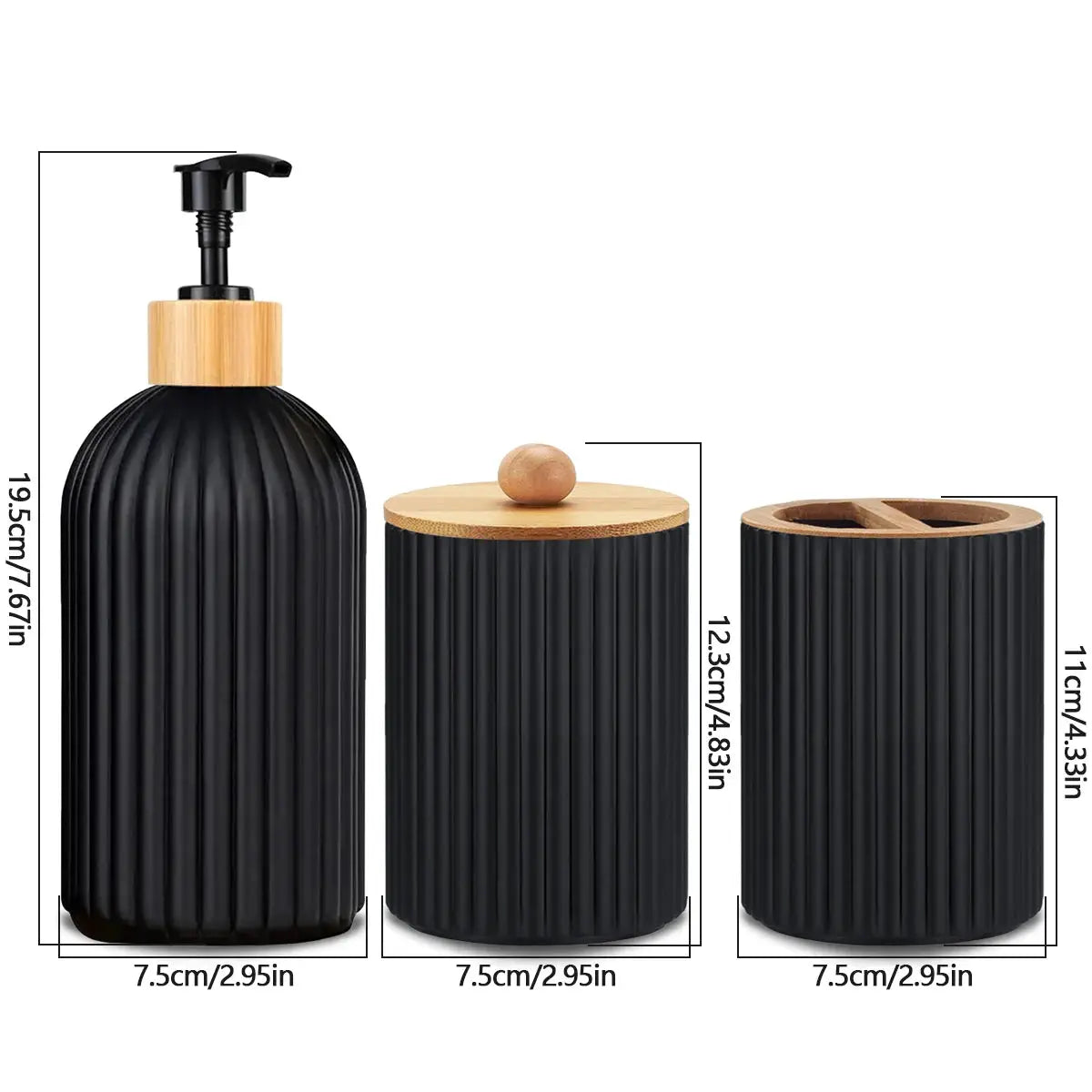 Bathroom Countertop Organizer With Hand Soap Dispenser Cotton Ball Storage And Toothbrush Holder Bamboo Accents