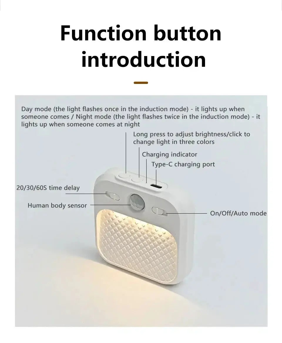 Simples Market motion sensor LED night light; white rechargeable magnet-stick night lamp for bedroom, stairs, cabinets.