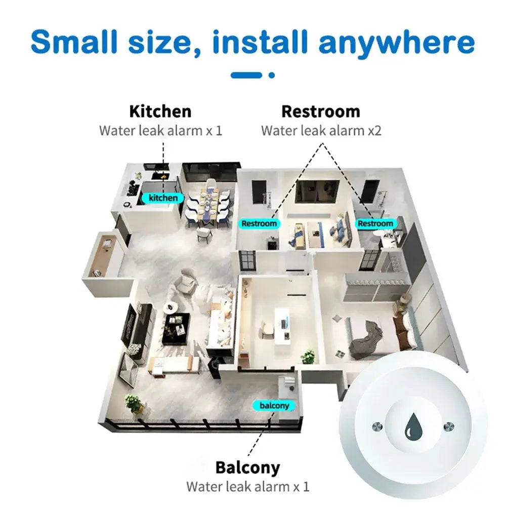 Tuya Zigbee 2mqtt water immersion sensor by Simples Market; water leak detector kitchen, restrooms x2, balcony