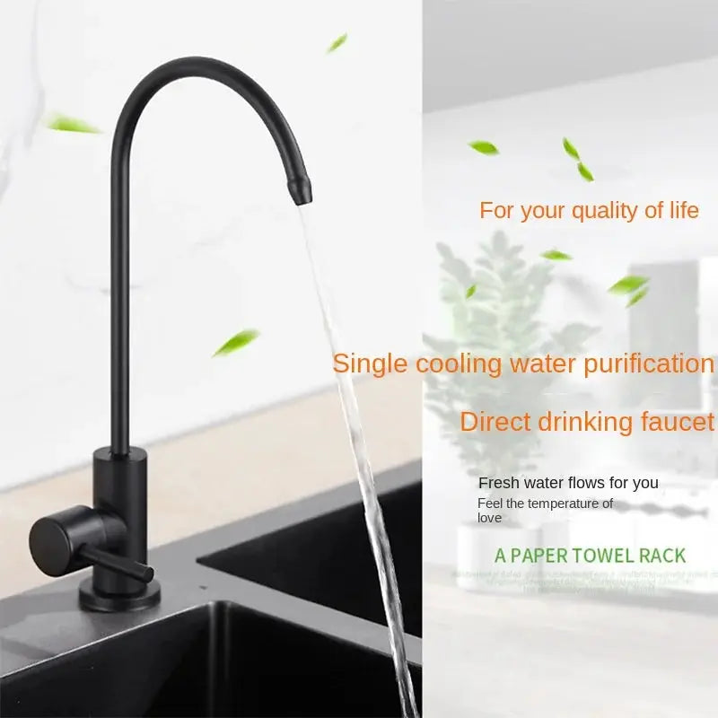 Simples Market 304 stainless steel kitchen water purifier faucet, black gooseneck rotatable for direct drinking water.