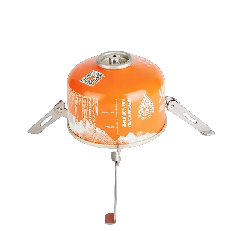 Gas cylinder tripod stand for camping in orange with foldable metal legs