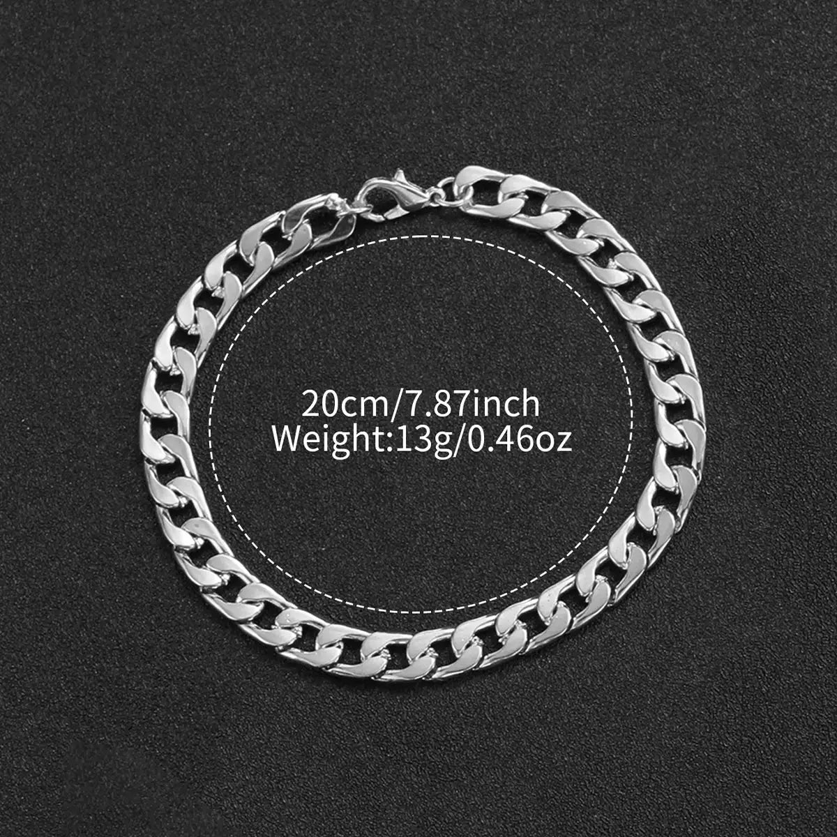 Men's stainless steel chain bracelet, silver tone, 20 cm long, 13 g