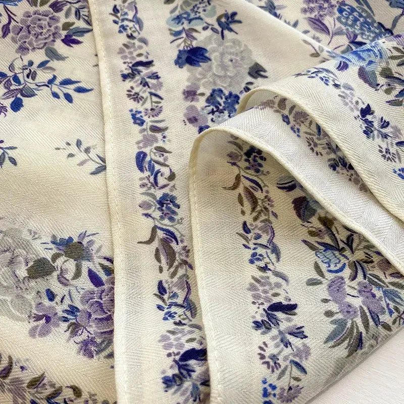 EcoWeave 70cm Floral Print Square Scarf For Women Lightweight Hemp Headwear All Season