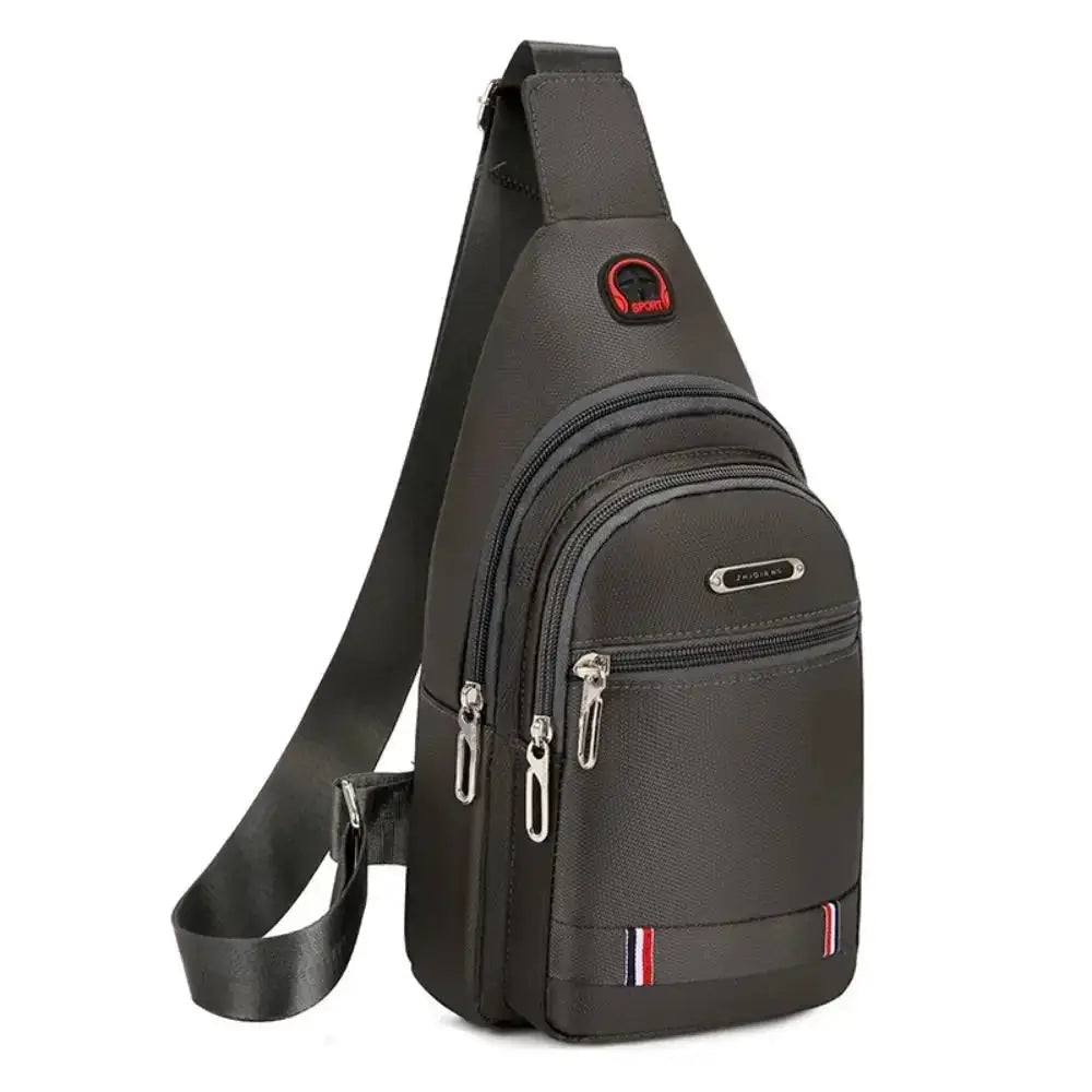 Men's black crossbody messenger bag by Simples Market with three zip pockets and adjustable strap