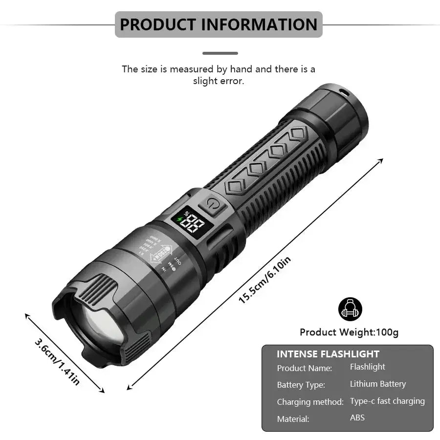 High Power LED Flashlight Simples Market black USB rechargeable 1000LM