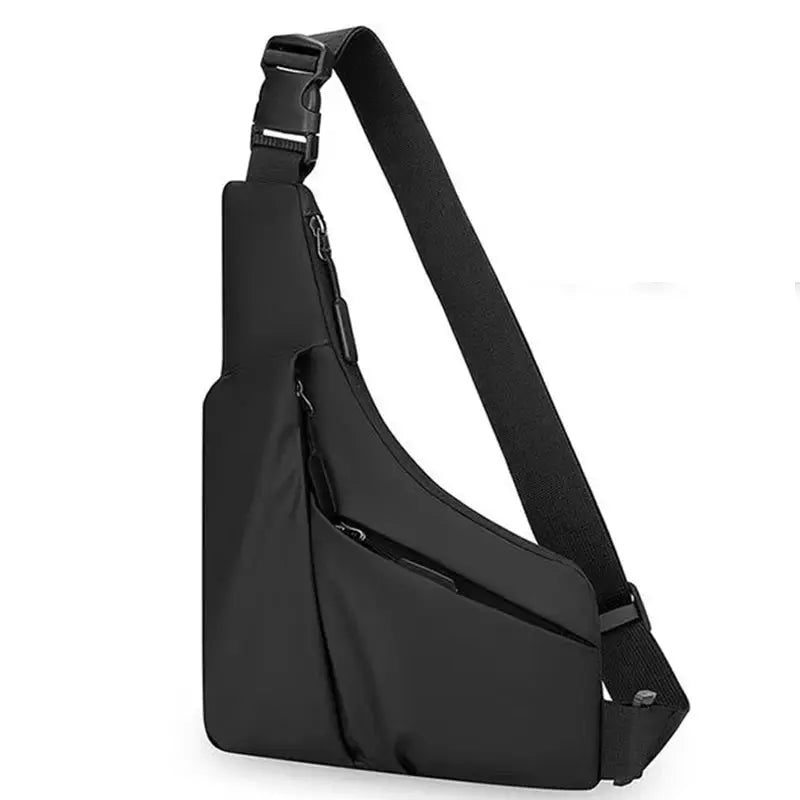 Simples Market men's versatile chest bag in black with crossbody strap and multiple zip pockets