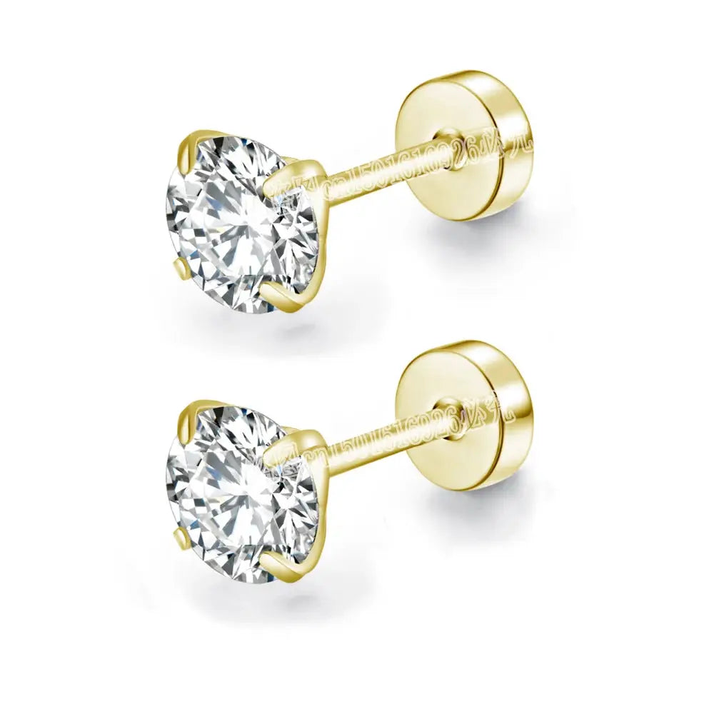 Stainless Steel Titanium Round Cubic Zirconia Stud Earrings for Women and Men with Screw Back Closure Silver