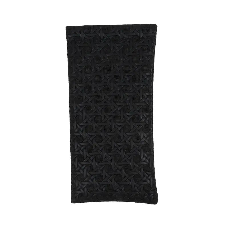 Self-closing long wallet by Simples Market in black artificial leather with woven texture for passport and IDs.