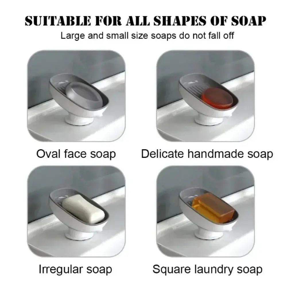 White soap holder with suction cup and drain tray by Simples Market; fits all soap shapes (oval, handmade, irregular, square).