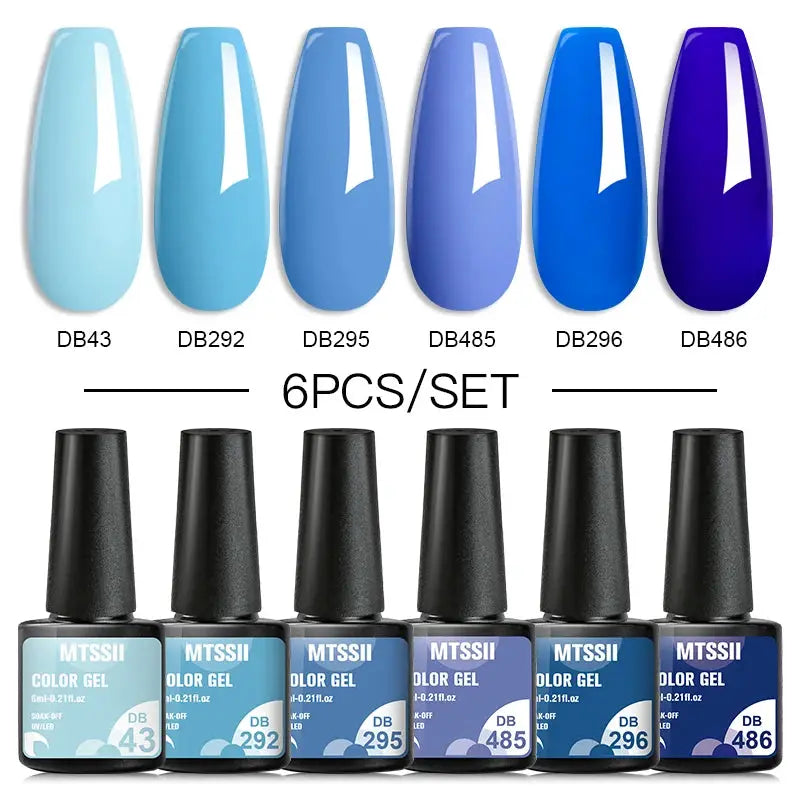 6-piece gel nail polish set by Simples Market, MTSSII blue-to-purple color gels