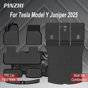 Tesla Model Y Juniper 2025 floor mats set; PINZHI TPE car mats, multi‑set trunk and front/rear mats