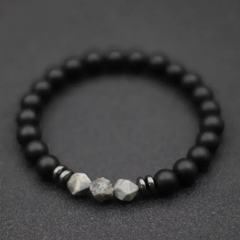 Men's Beaded Stone Bracelet Natural Black Onyx Tiger Eye Sodalite Irregular Beads Unisex Jewelry - Simples Market