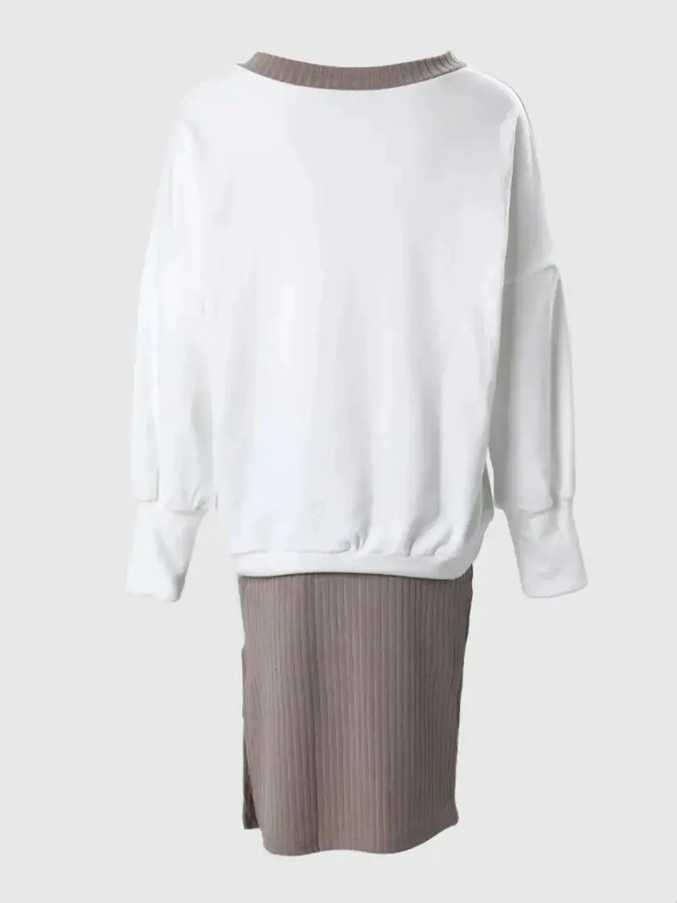 Autumn Winter Two Piece Set Loose V Neck Sweatshirt And Tight Skirt