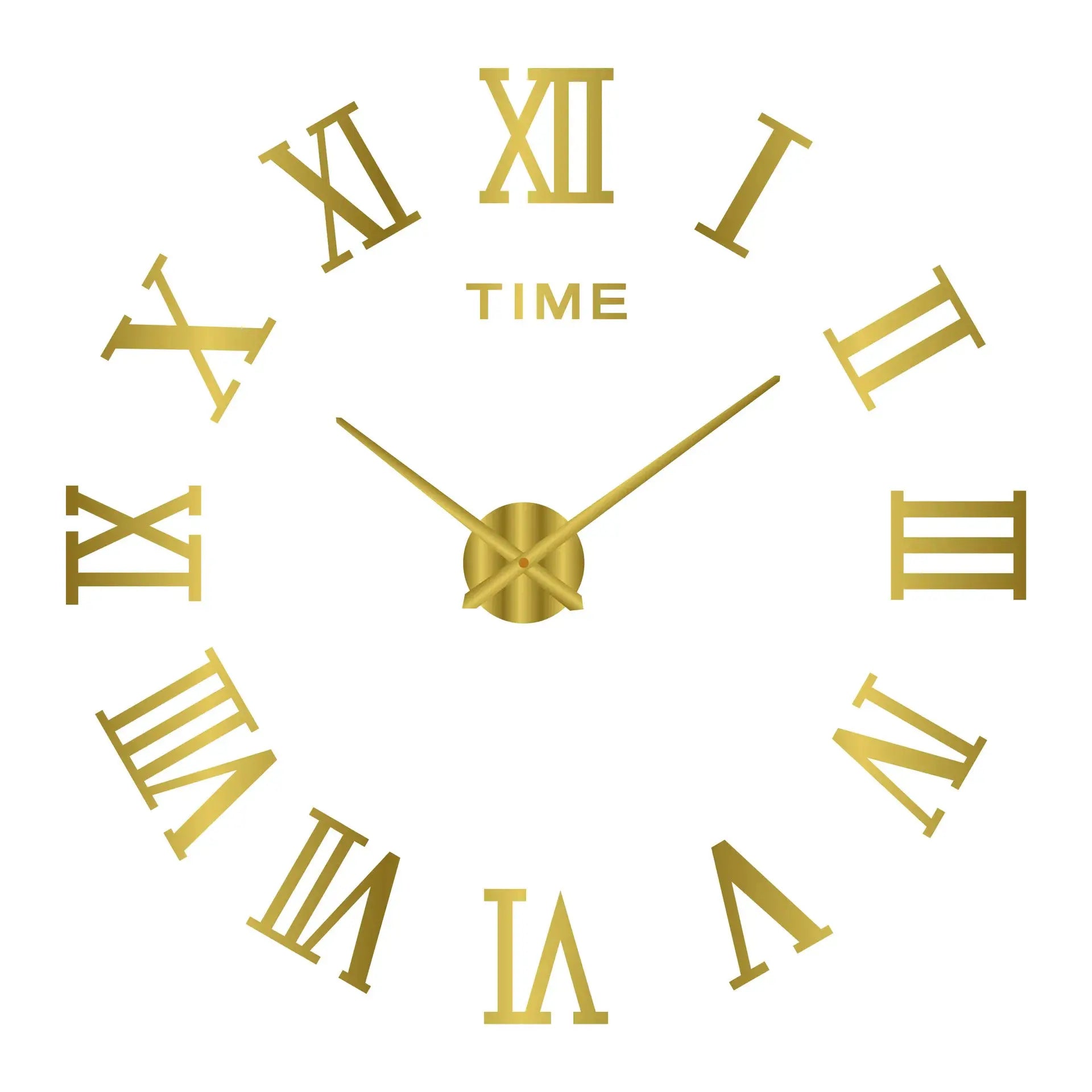 Large gold wall clock with 3D Roman numerals and acrylic mirror finish by Simples Market