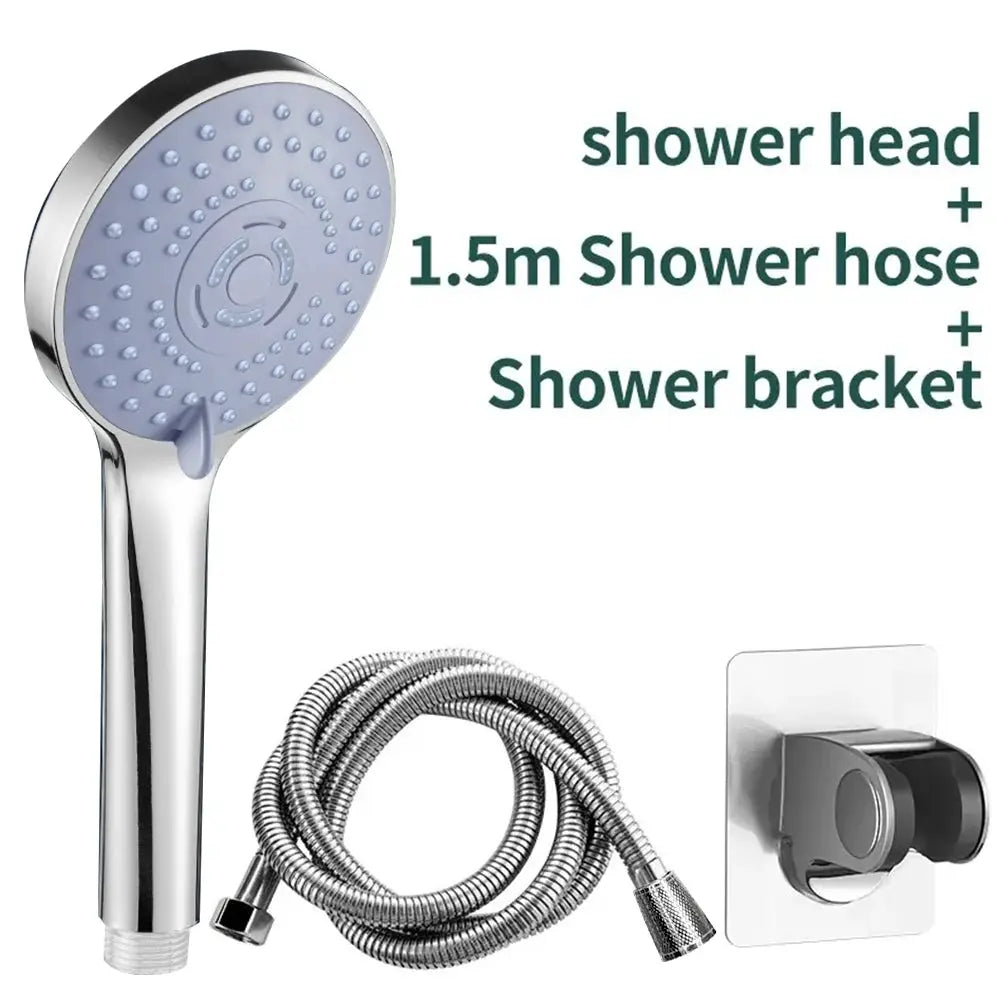 Hand shower head set, chrome finish, 3-piece with 1.5m metal hose and wall bracket by Simples Market