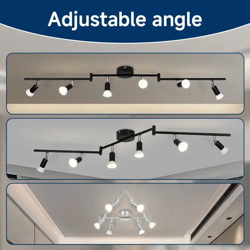 Simples Market GU10 LED ceiling light fixture with adjustable track heads in black and chrome finishes