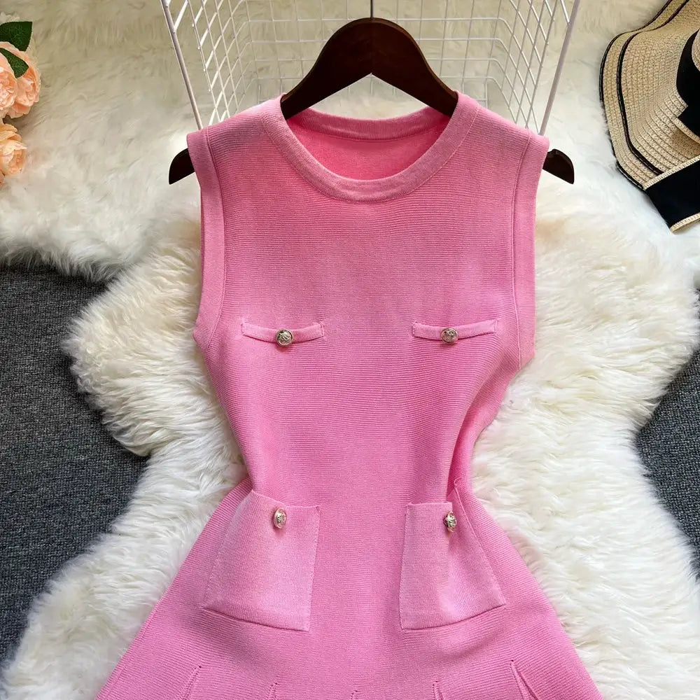 YuooMuoo Chic Pleated Short Dress Women O Neck Slim Waist Party Dress