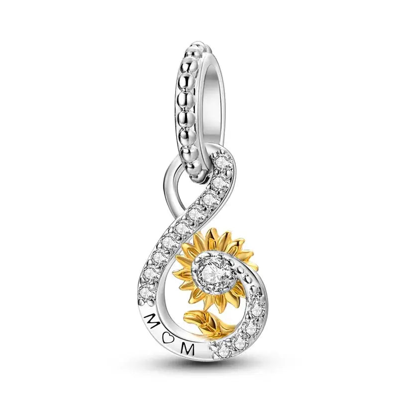 925 Sterling Silver Gold DIY Charms Beads Inlaid Zirconium Sun Leopard Pendants Fit Bracelet For DIY Jewelry Making