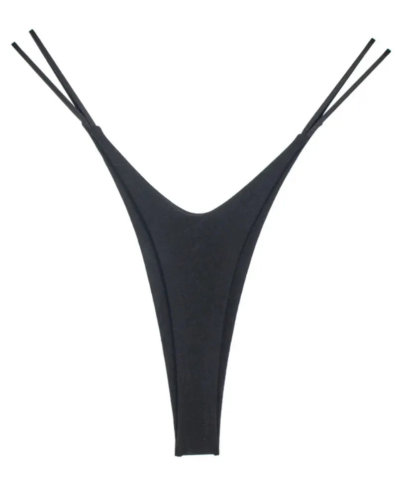 Cotton thong by Simples Market; black, high-cut bikini-style with double-side straps