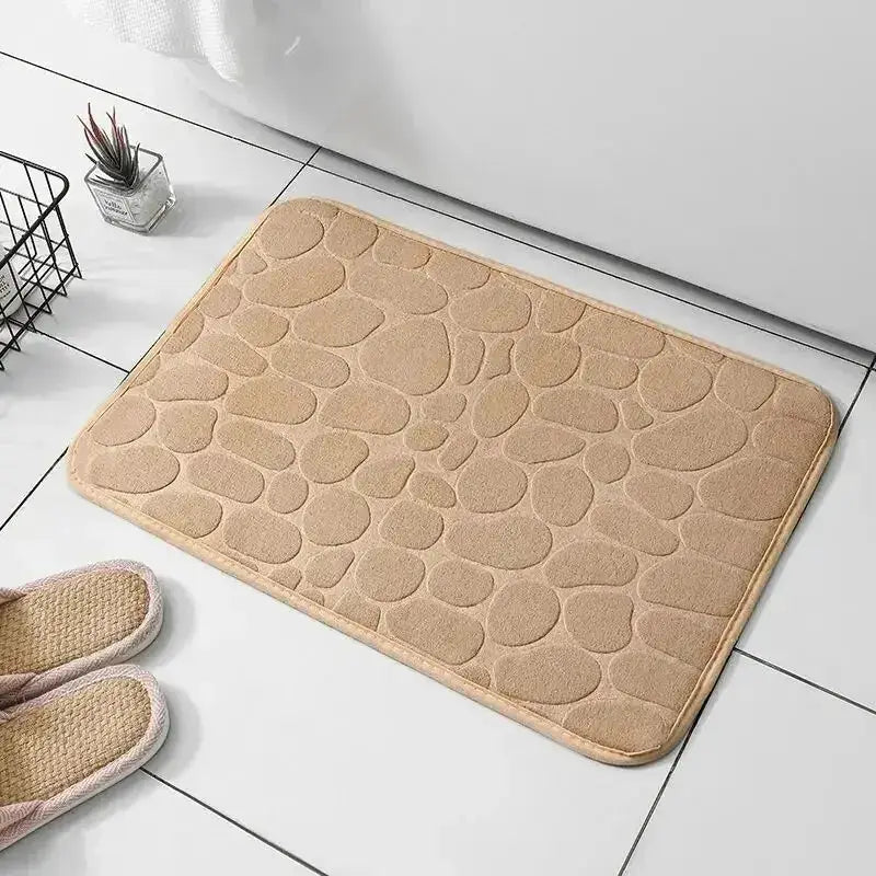 CozyNest Embossed Fiber Carpet Anti Slip Mat With Memory Foam Velvet Pebble Pattern For Bathroom And Living Room