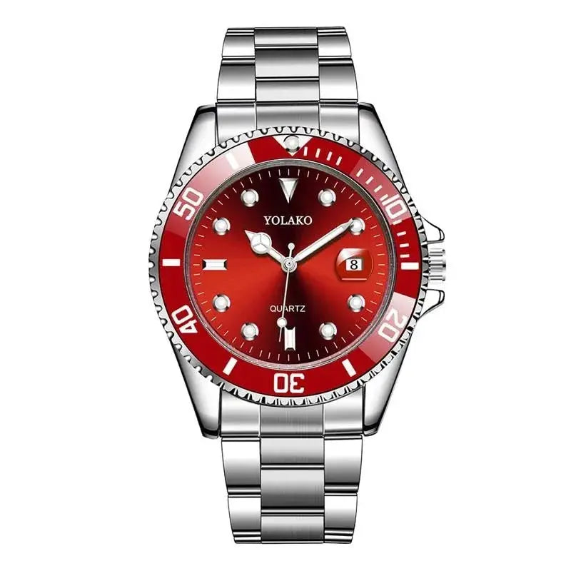 Ghost Sport Mens Quartz Wristwatch Green Dial With Full Calendar Steel Alloy Band For Business Casual