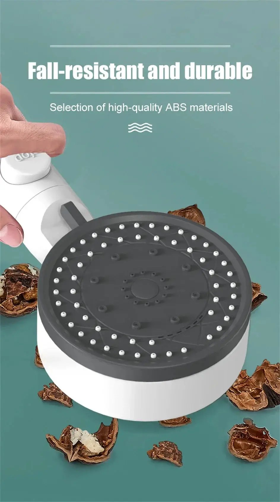 Simples Market 10-mode handheld showerhead with high-pressure filter and one-touch stop, white and dark gray