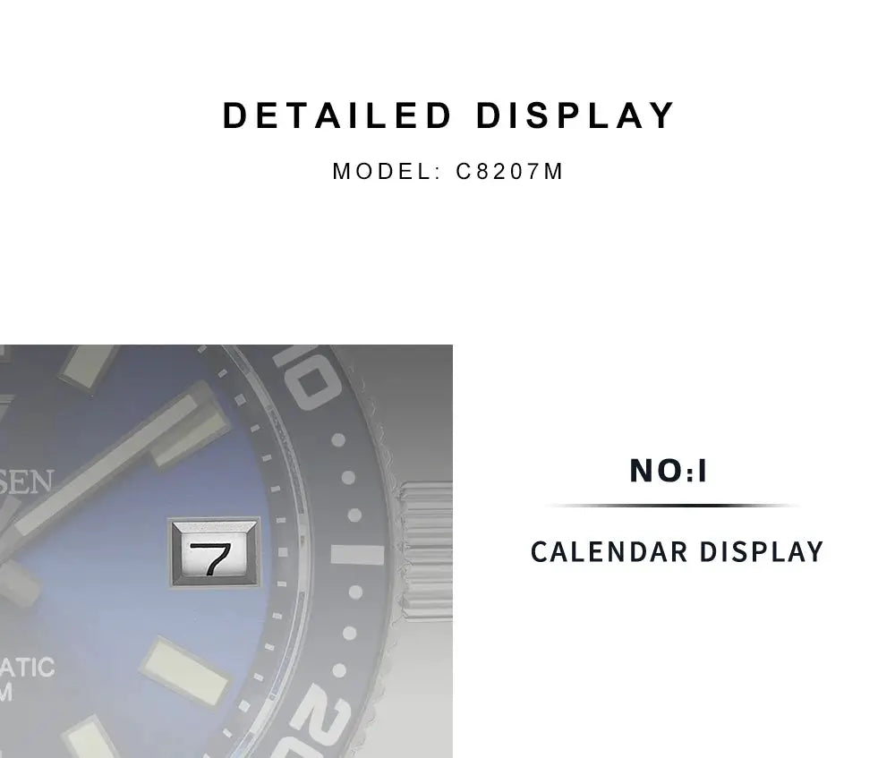 CADISEN 38mm diver men's watch with blue gradient dial, date window, and luminous hands, 100m water resistant