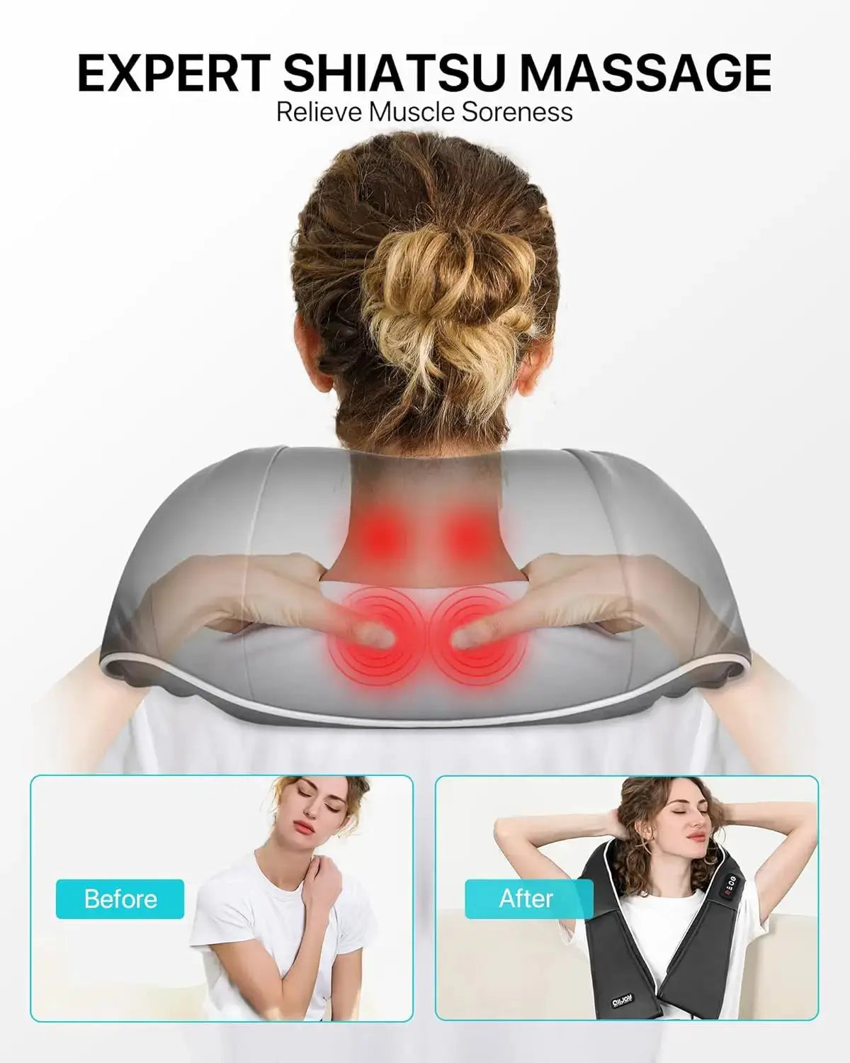 Simples Market Shiatsu neck and shoulder massager, gray heated U-shaped kneading pillow for neck and back.