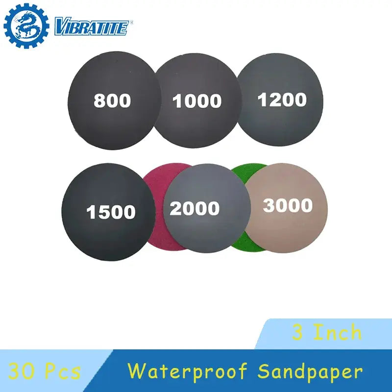 30 Pack Waterproof Sandpaper Discs Assorted Grit 800 To 3000 Hook And Loop Wet Sanding Metal Car Body Woodworking