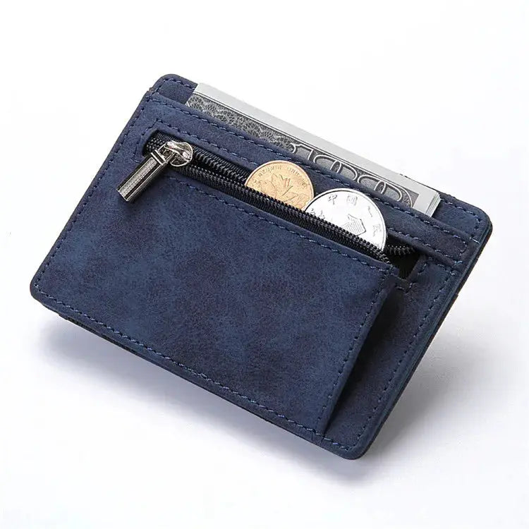 Simples Market navy blue PU leather mini card holder wallet with zipper coin pocket