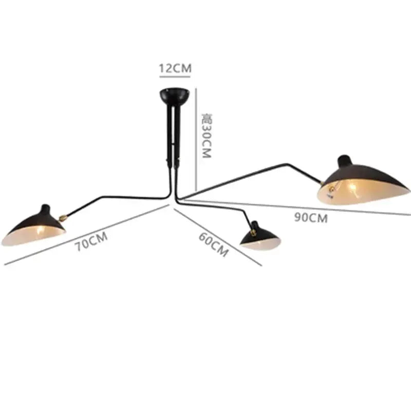 Spider-style multi-arm pendant light in black metal with white shades, LED ceiling lamp for living room.