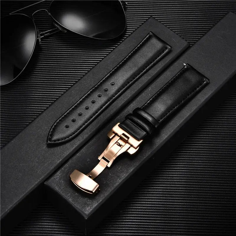 TimberWing Leather Watch Band 18mm 20mm 22mm 24mm Genuine Leather With Stainless Steel Butterfly Buckle Clasp