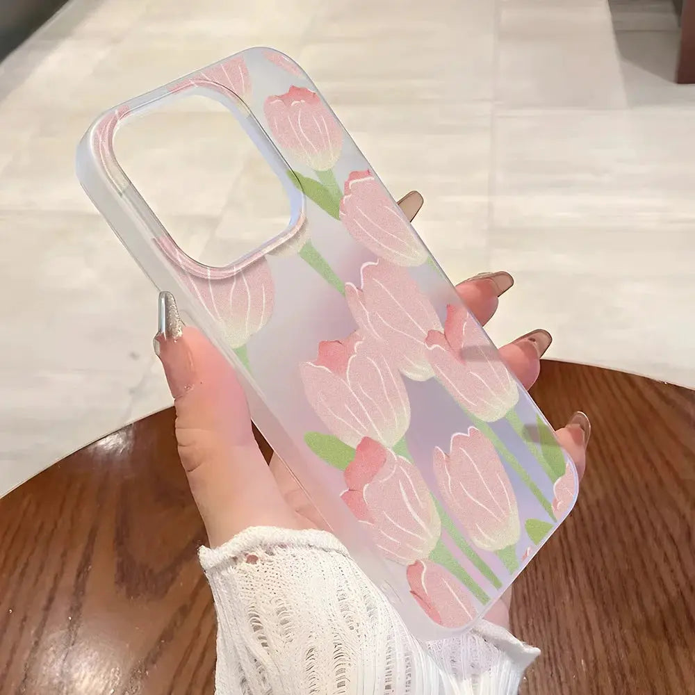 FloraShield Floral Matte Soft Silicone Case For Iphone 11 12 13 14 15 16 Pro Max Clear Shockproof Design
