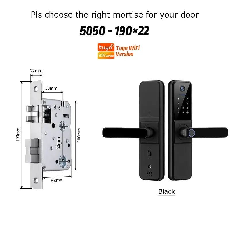 Smart door lock YRHAND H01 Tuya WiFi with biometric fingerprint camera and keypad, black