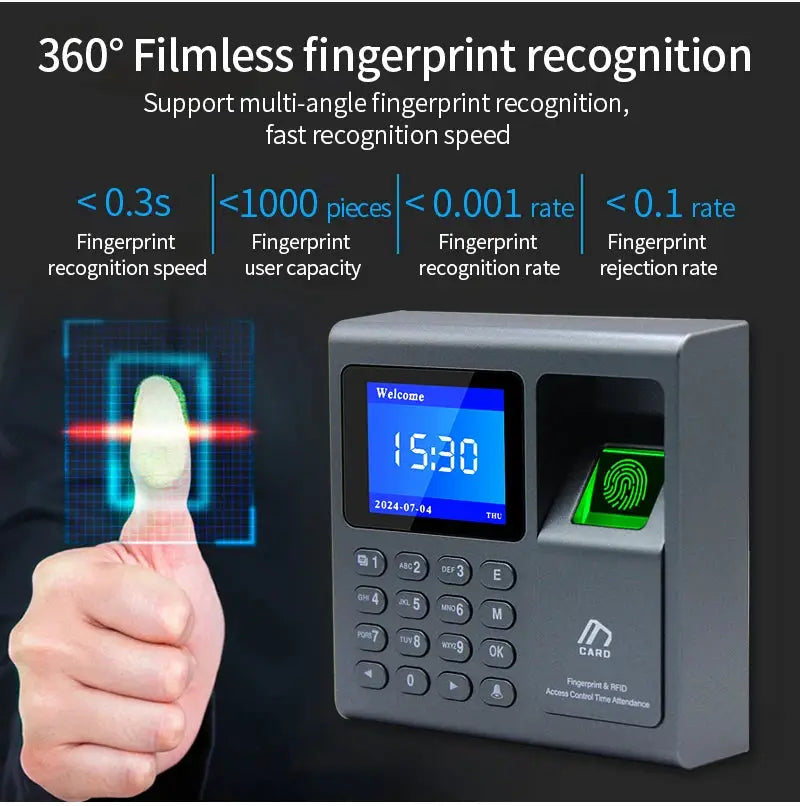 Biometric fingerprint scanner RFID access control system by Simples Market, gray, 1000-user capacity, USB time attendance