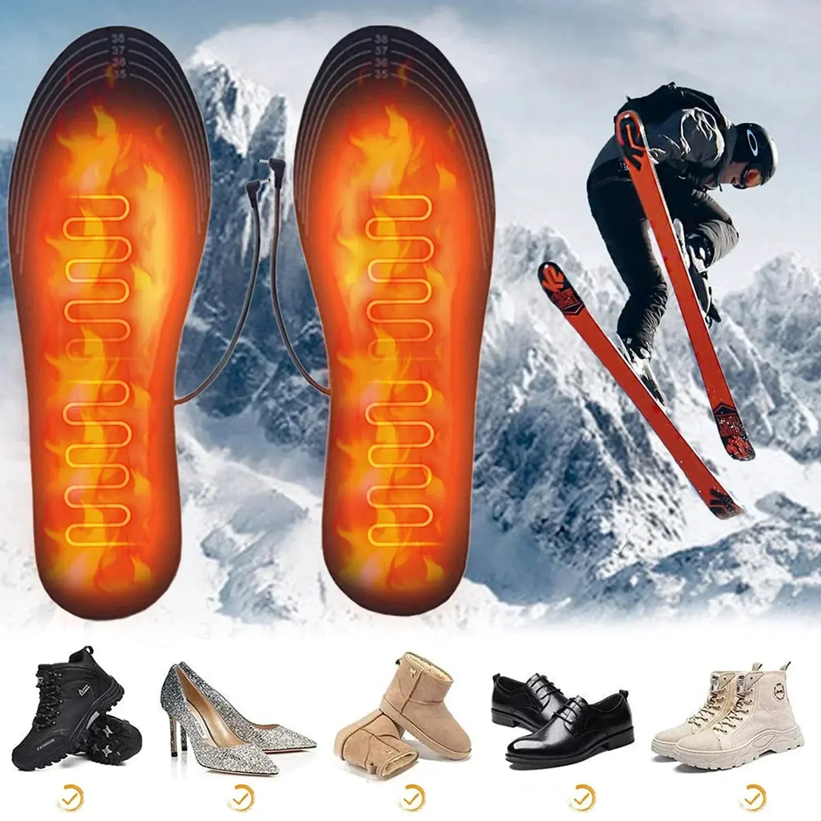 Simples Market USB heated insoles, 2 orange electric warming insoles with visible heating coils