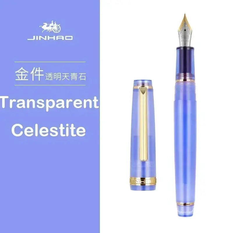 Jinhao 82 fountain pen, transparent blue body with gold trim, 0.38/0.5/0.7mm nibs.