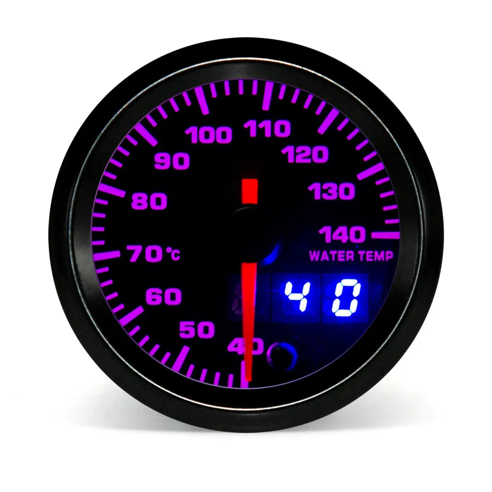 52mm LED dual-display gauge with purple numerals for water temperature and other engine readings