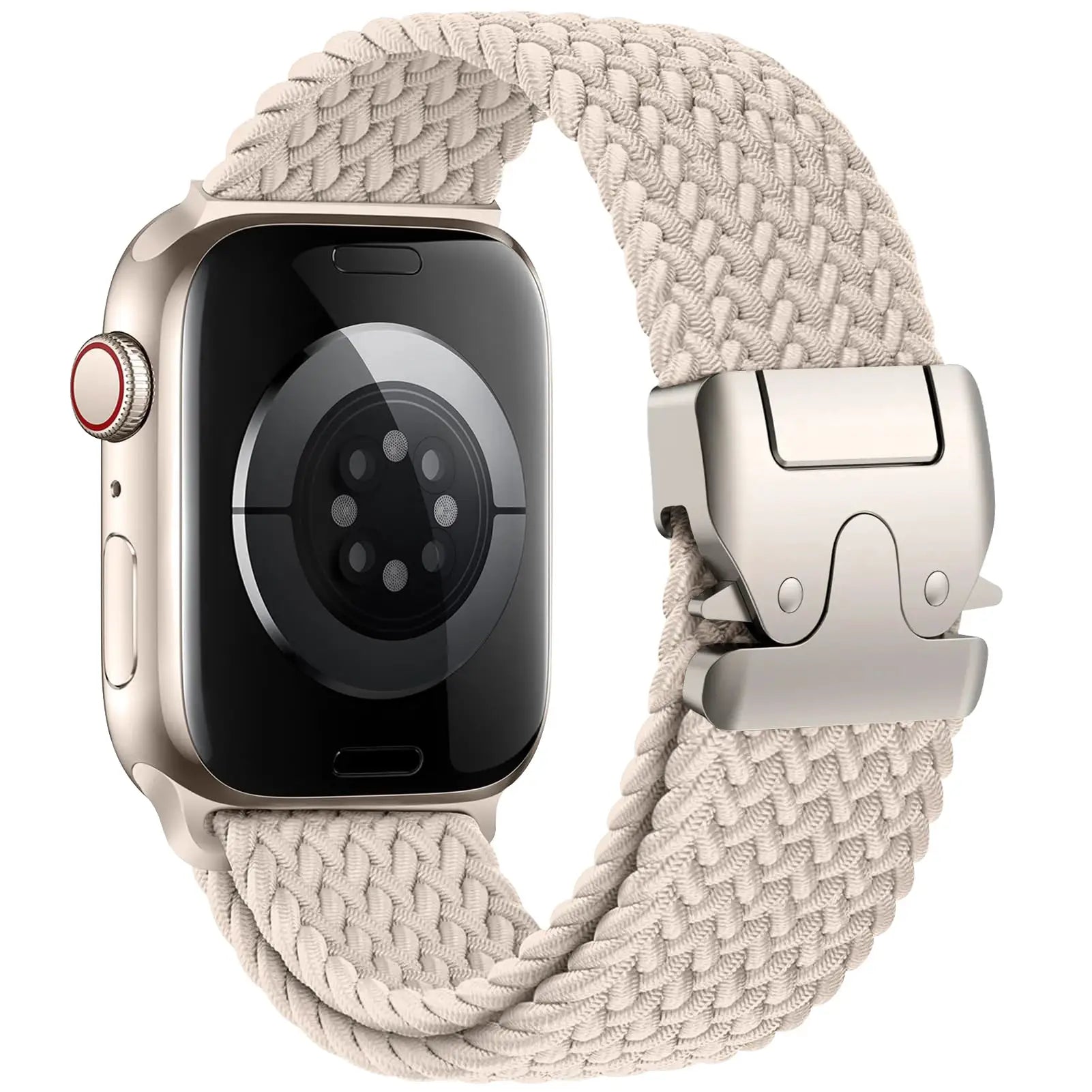 Parachute strap for Apple Watch, beige braided nylon band fits 41–49mm (Series 9/8/7/SE/Ultra)