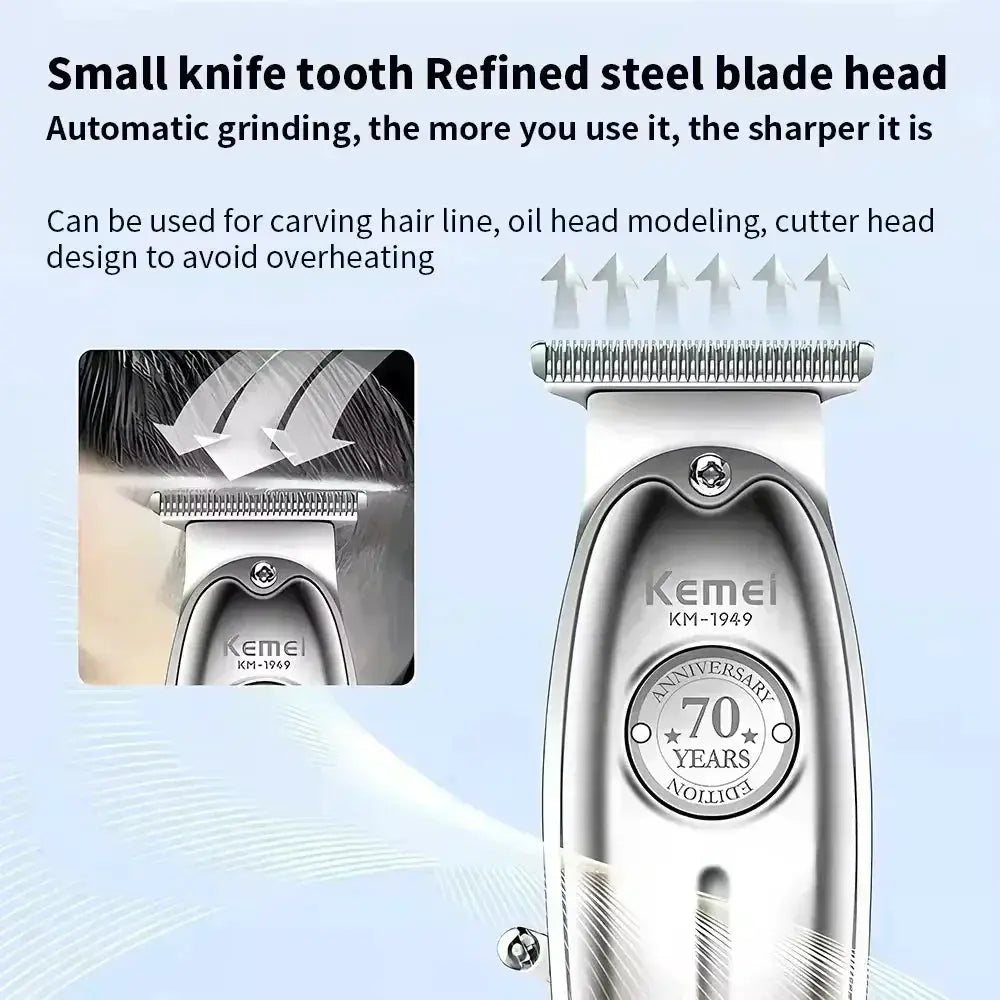 Kemei KM-1949 professional hair clipper with metal body in gold and silver finish